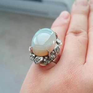 Art Nouveau Opal Ring with Twinkling Diamonds